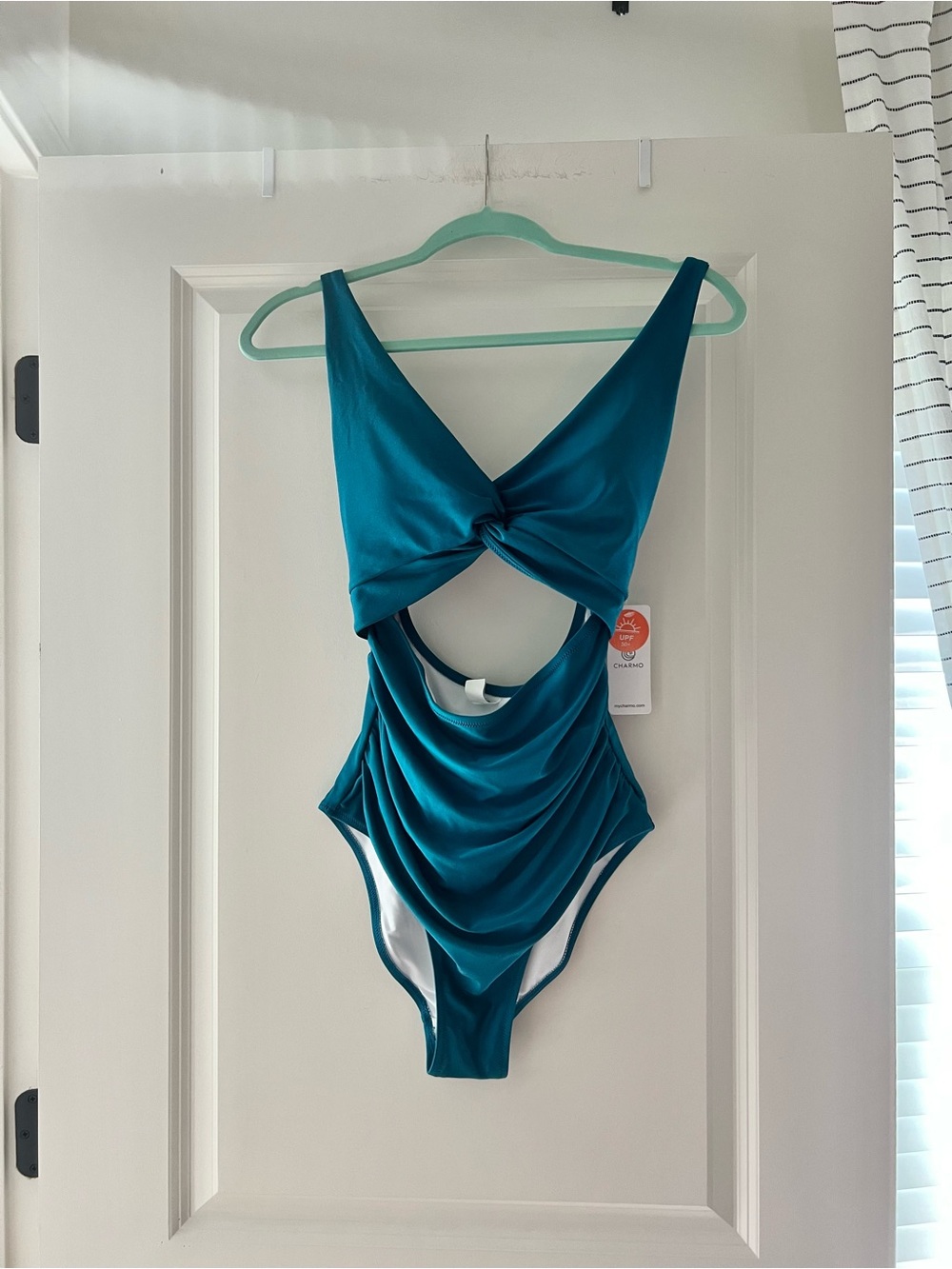 Charmo Twist-Front Teal One-Piece Shimmer Swimsuit